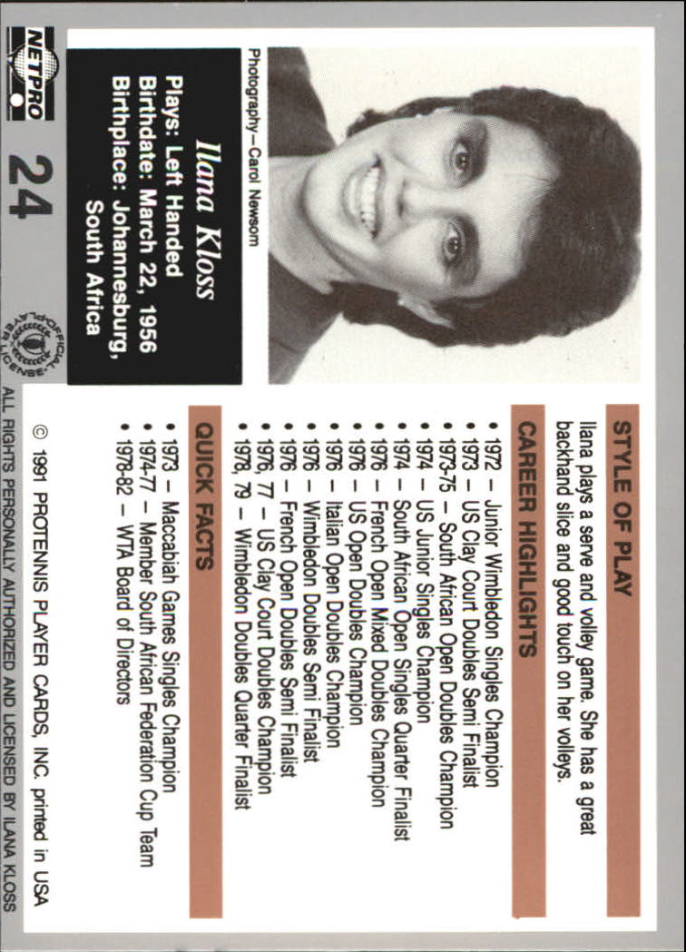 1991 NetPro Legends #24 Ilana Kloss RC back image