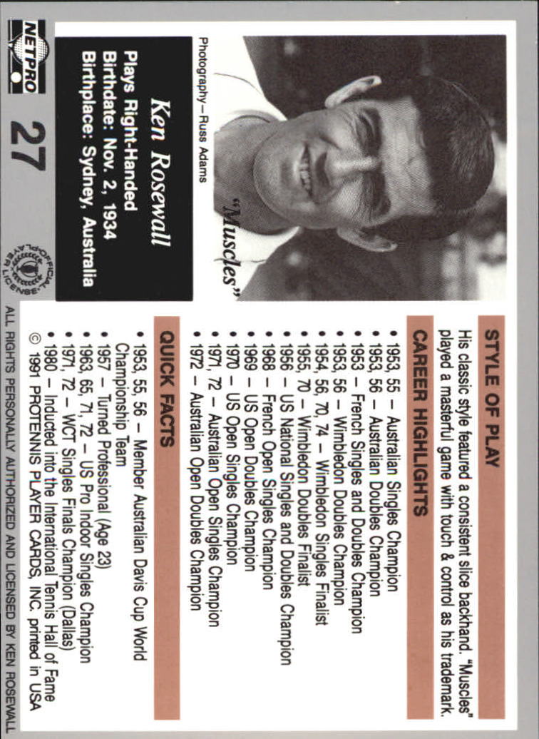 1991 NetPro Legends #27 Ken Rosewall RC back image