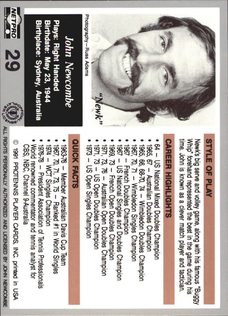 1991 NetPro Legends #29 John Newcombe RC back image