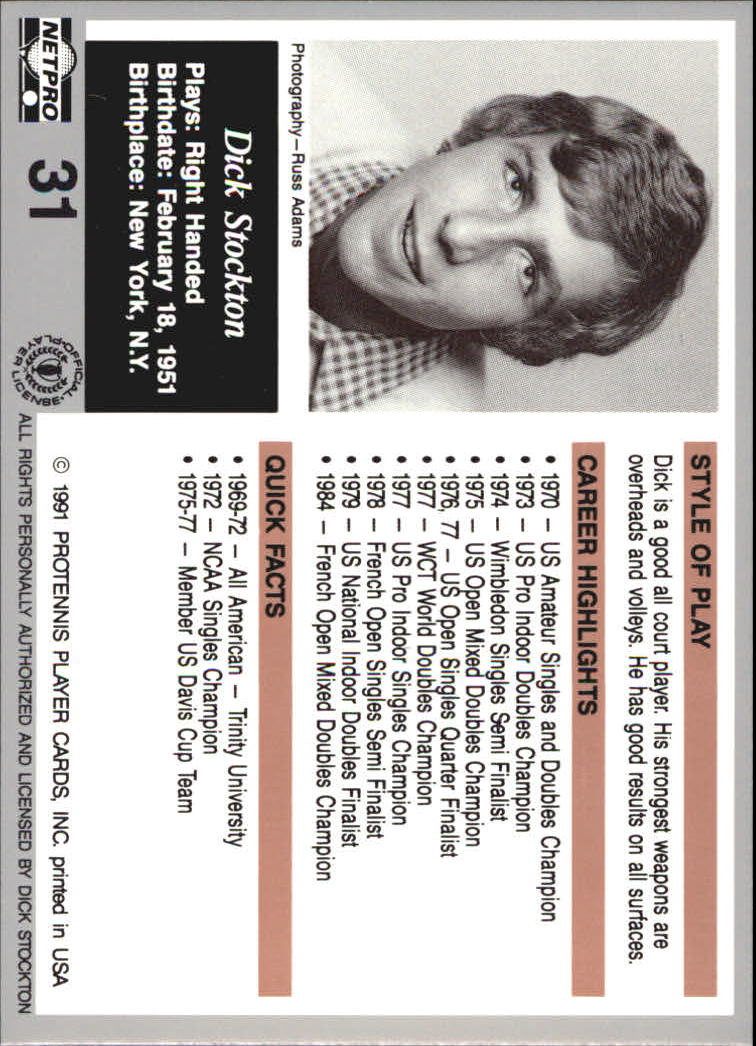 1991 NetPro Legends #31 Dick Stockton RC back image