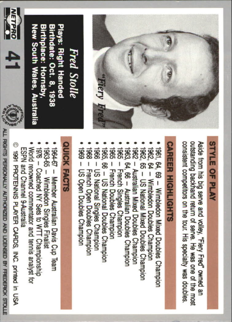 1991 NetPro Legends #41 Fred Stolle RC back image