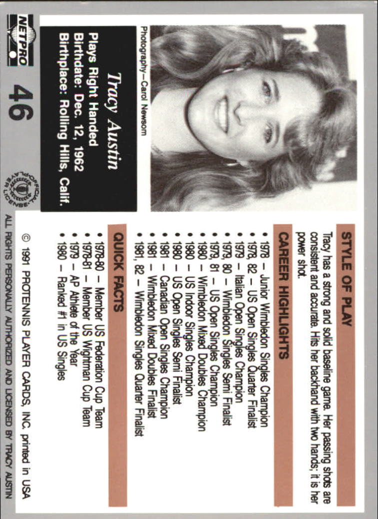 1991 NetPro Legends #46 Tracy Austin RC back image
