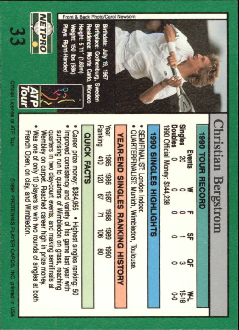 1991 NetPro Tour Stars #33 Christian Bergstrom RC back image
