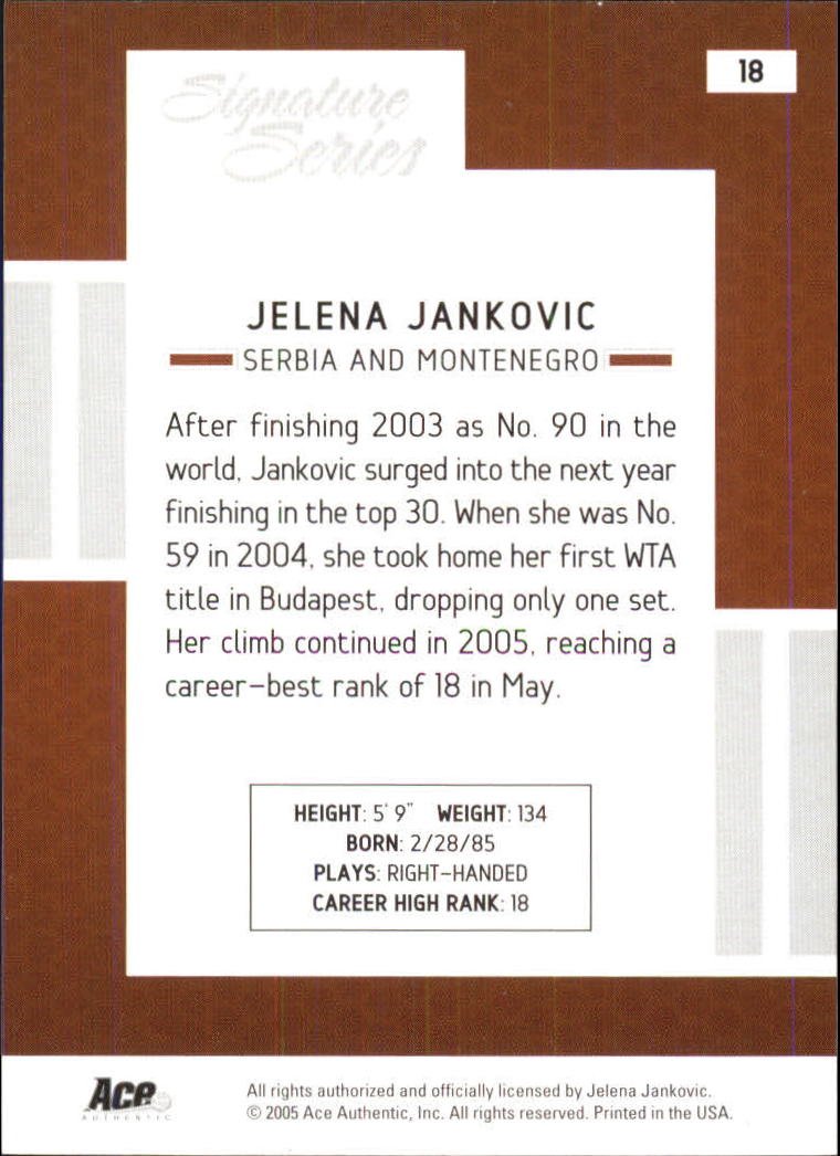 2005 Ace Authentic Signature Series #18 Jelena Jankovic RC back image