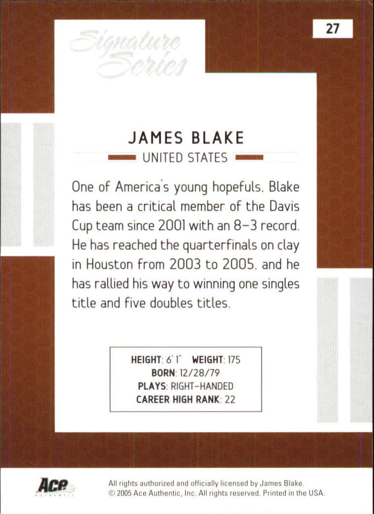 2005 Ace Authentic Signature Series #27 James Blake back image