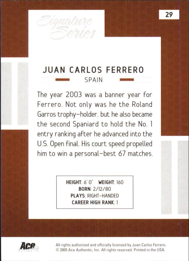 2005 Ace Authentic Signature Series #29 Juan Carlos Ferrero back image