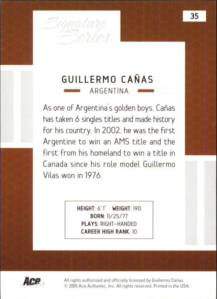 2005 Ace Authentic Signature Series #35 Guillermo Canas back image