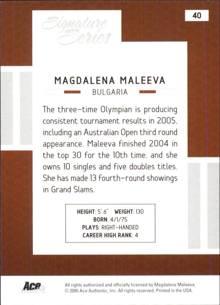 2005 Ace Authentic Signature Series #40 Magdalena Maleeva back image