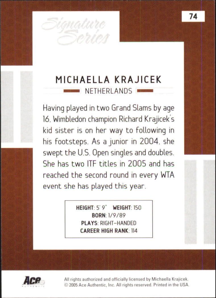 2005 Ace Authentic Signature Series #74 Michaella Krajicek RC back image