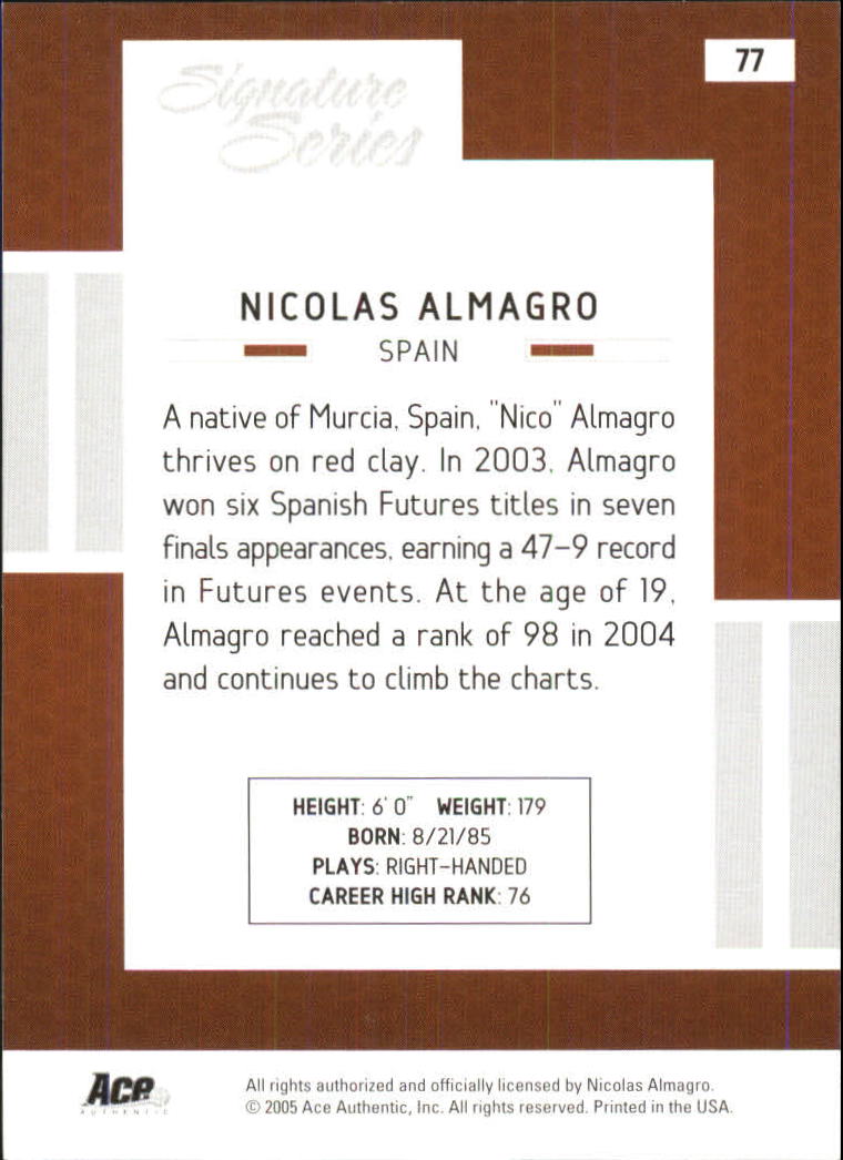 2005 Ace Authentic Signature Series #77 Nicolas Almagro RC back image