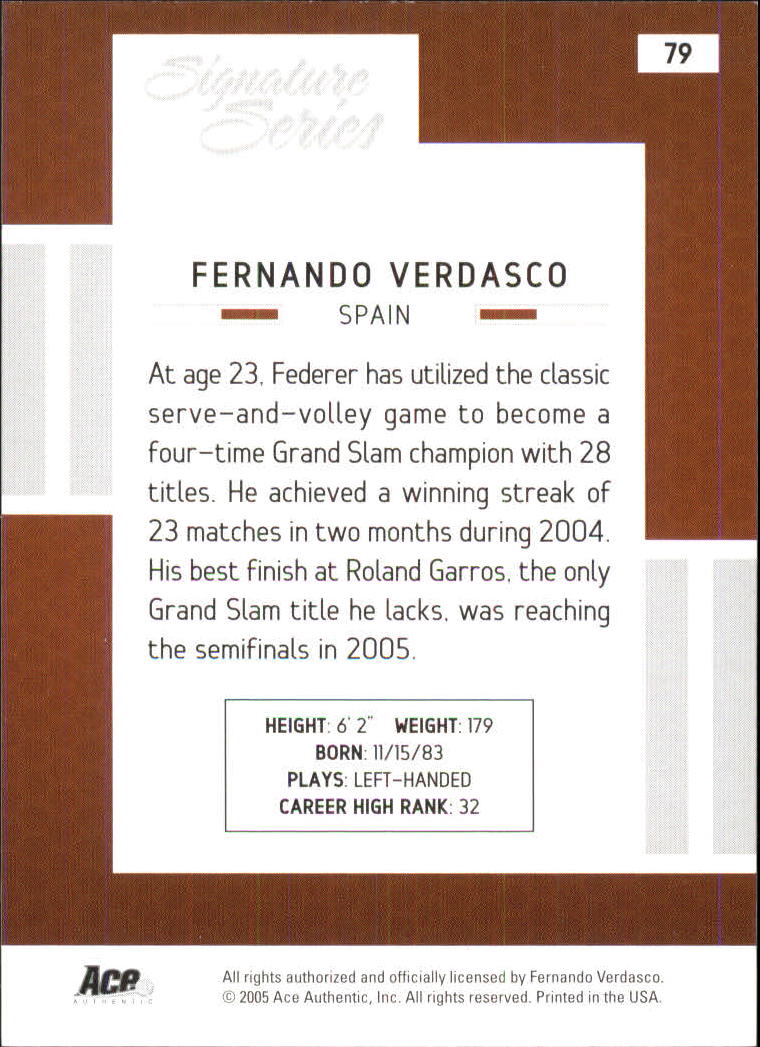 2005 Ace Authentic Signature Series #79 Fernando Verdasco RC back image