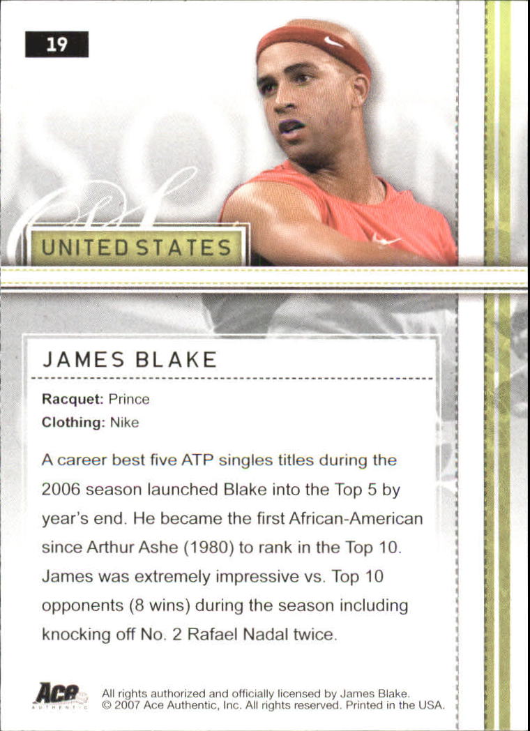 2007 Ace Authentic Straight Sets #19 James Blake back image