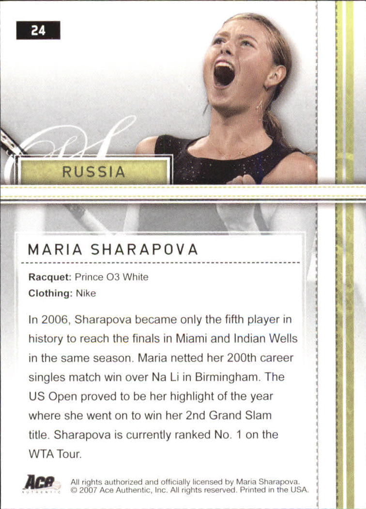 2007 Ace Authentic Straight Sets #24 Maria Sharapova back image