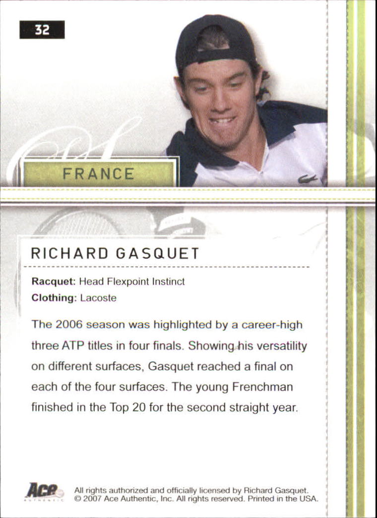 2007 Ace Authentic Straight Sets Bronze #32 Richard Gasquet back image