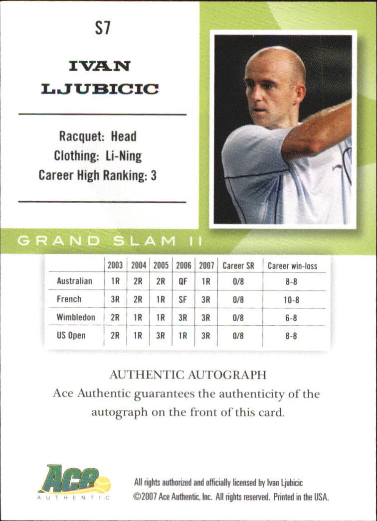 2008 Ace Authentic Grand Slam Stars Autographs Bronze #7 Ivan Ljubicic back image