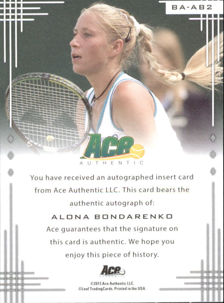 2013 Ace Authentic #BAAB2 Alona Bondarenko back image