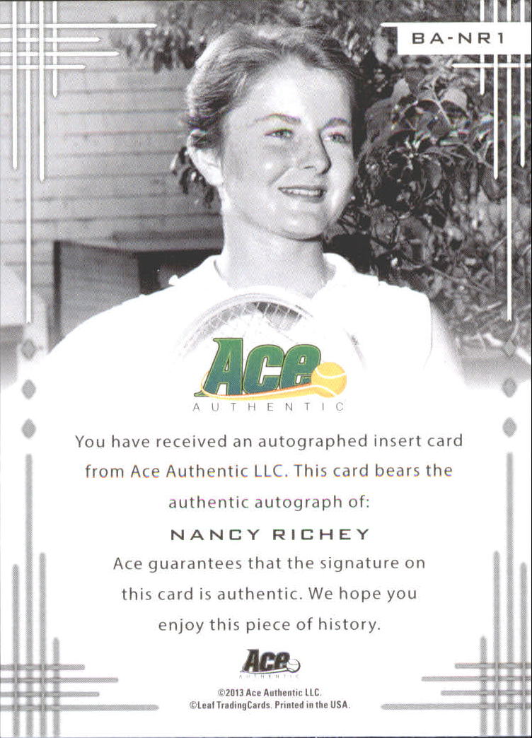 2013 Ace Authentic #BANR1 Nancy Richey back image