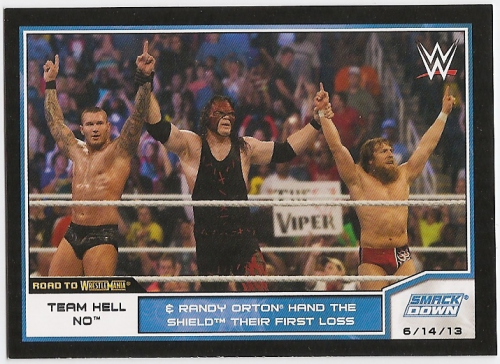 2014 Topps WWE Road to WrestleMania #13 Team Hell No & Randy Orton Hand the Shield Their First Loss