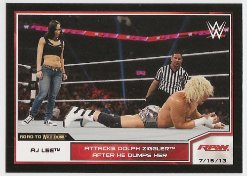 2014 Topps WWE Road to WrestleMania Bronze #24 AJ Lee Attacks Dolph Ziggler After He Dumps Her