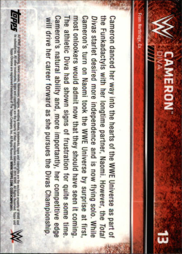 2015 Topps Chrome WWE Refractors #13 Cameron back image