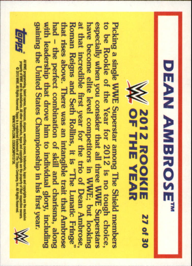 2015 Topps Heritage WWE Rookie of the Year #27 Dean Ambrose back image