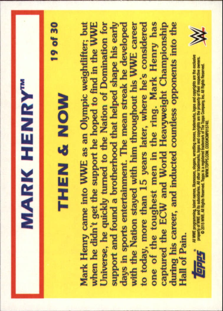 2015 Topps Heritage WWE Then and Now #19 Mark Henry back image