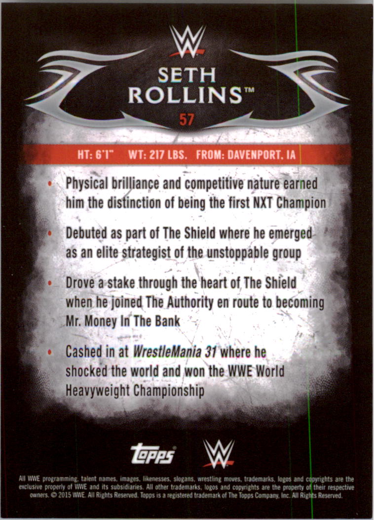 2015 Topps WWE Undisputed #57 Seth Rollins back image