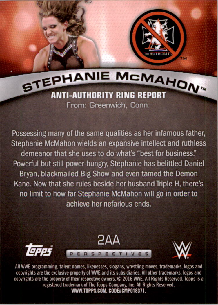 2016 Topps WWE Anti-Authority Perspectives #2AA Stephanie McMahon back image