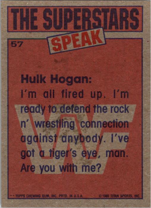 1985 Topps WWF #57 Who's your next challenger? SS back image
