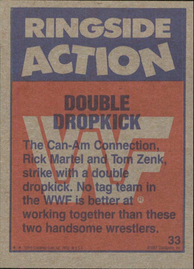 1987 Topps WWF #33 Double Dropkick RA back image