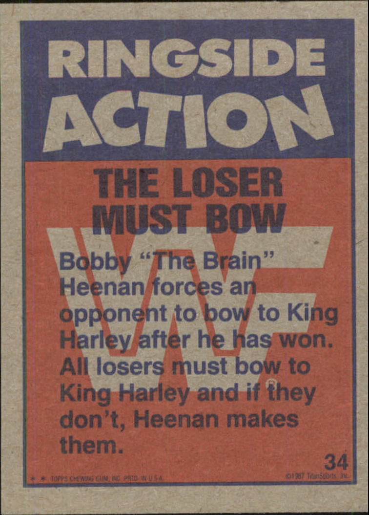 1987 Topps WWF #34 The Loser Must Bow RA back image