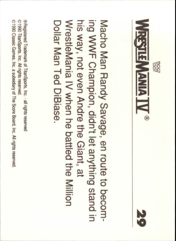 1990 Classic WWF History of WrestleMania #29 Million Dollar Man/Macho Man Randy Savage back image