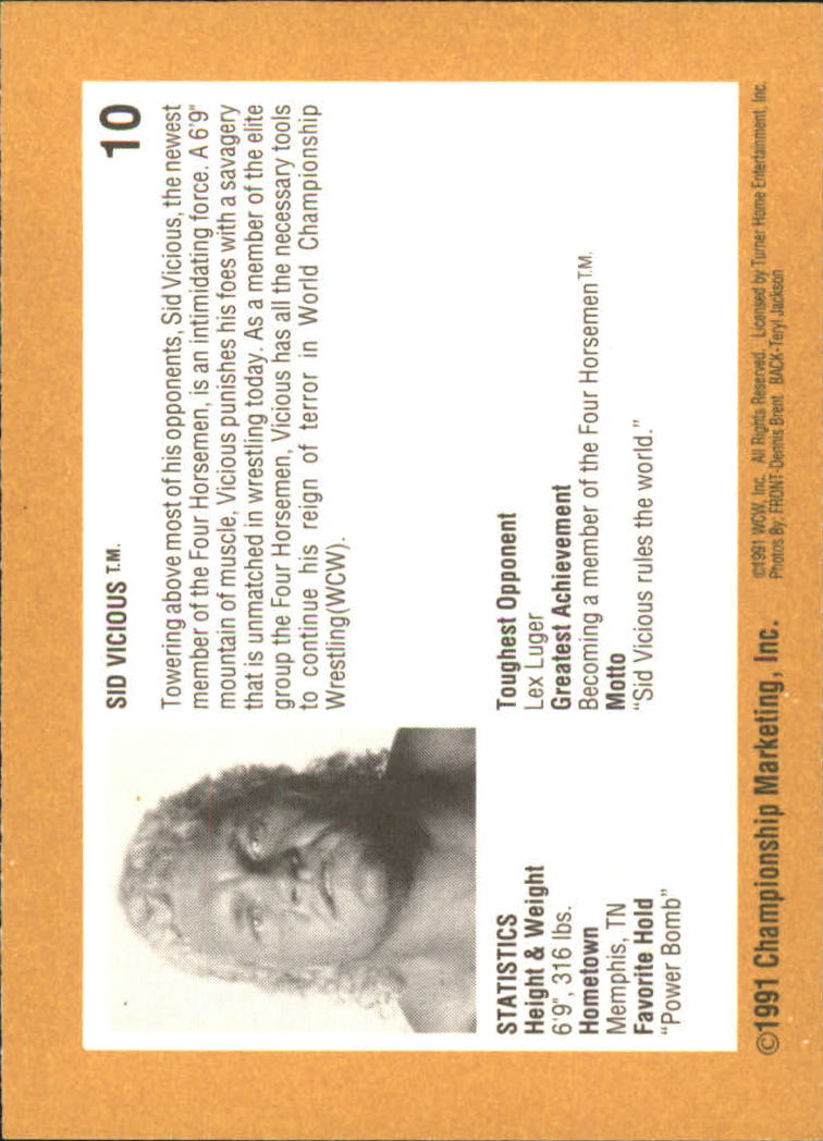 1991 Championship Marketing WCW #10 Sid Vicious RC back image