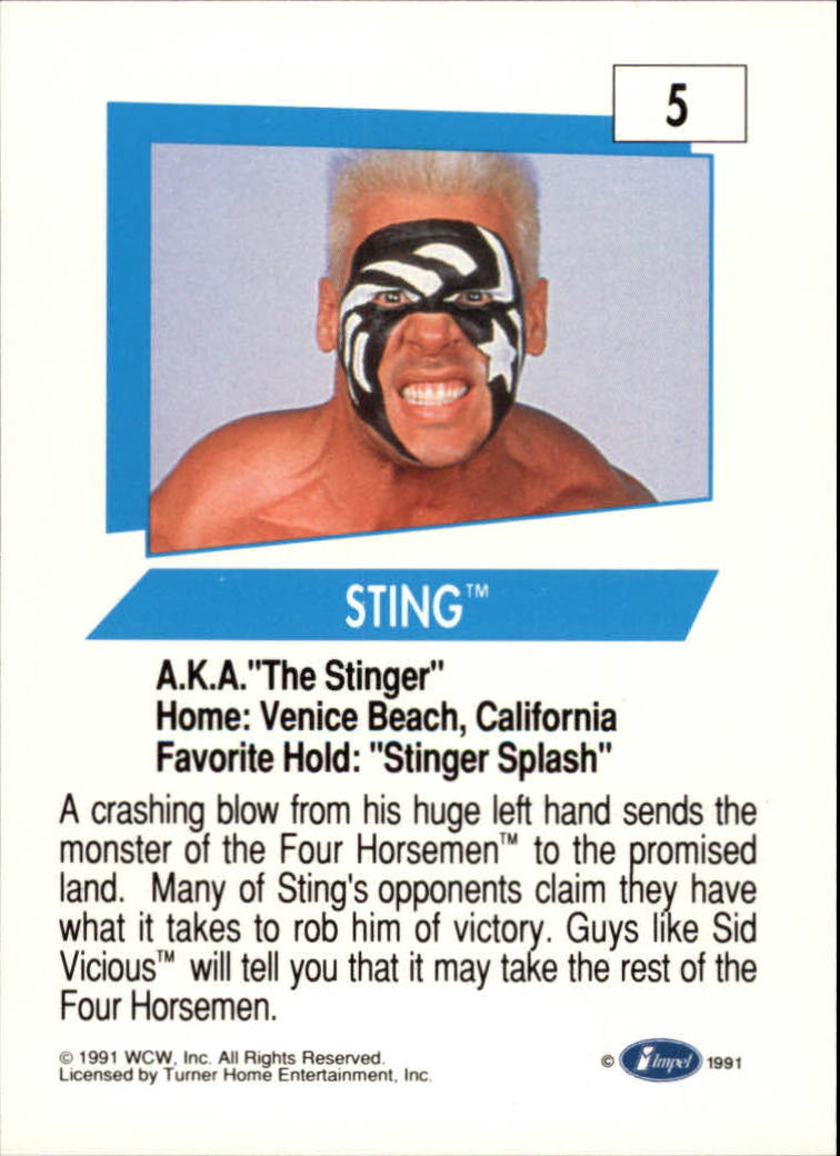 1991 Impel WCW #5 Sting back image