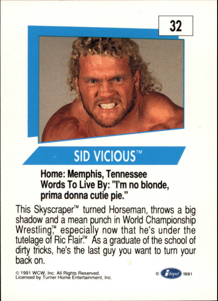 1991 Impel WCW #32 Sid Vicious RC back image