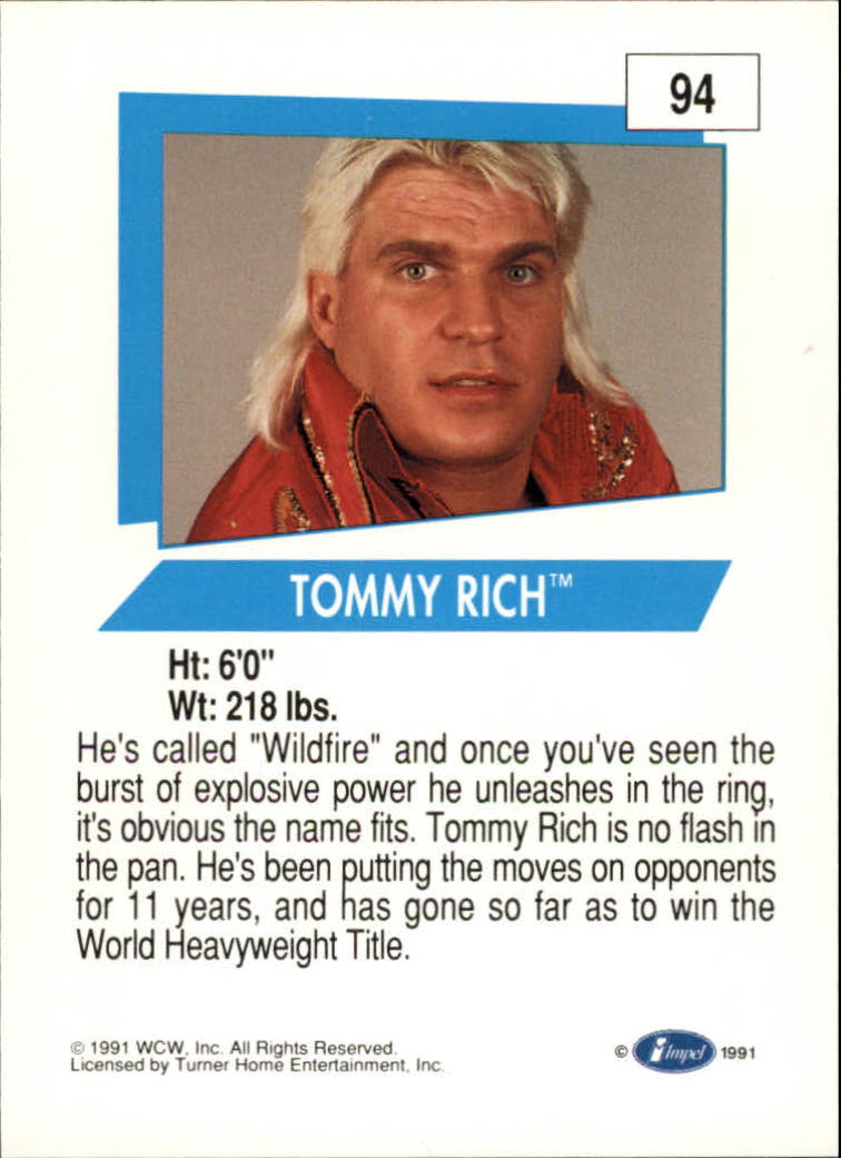 1991 Impel WCW #94 Tommy Rich RC back image