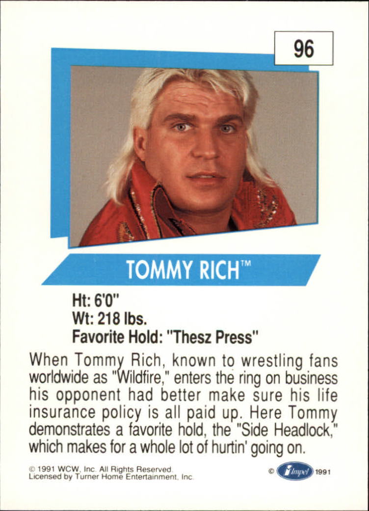 1991 Impel WCW #96 Tommy Rich RC back image