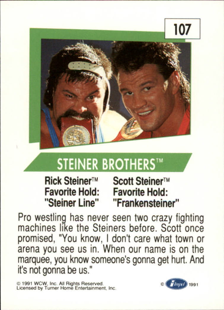 1991 Impel WCW #107 Steiner Brothers back image