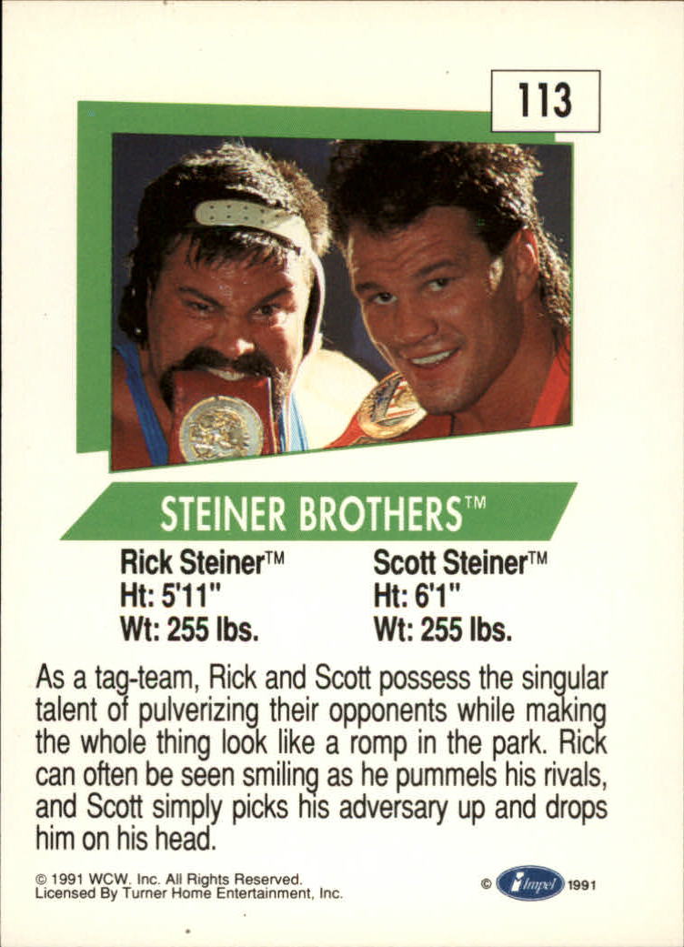 1991 Impel WCW #113 Steiner Brothers back image