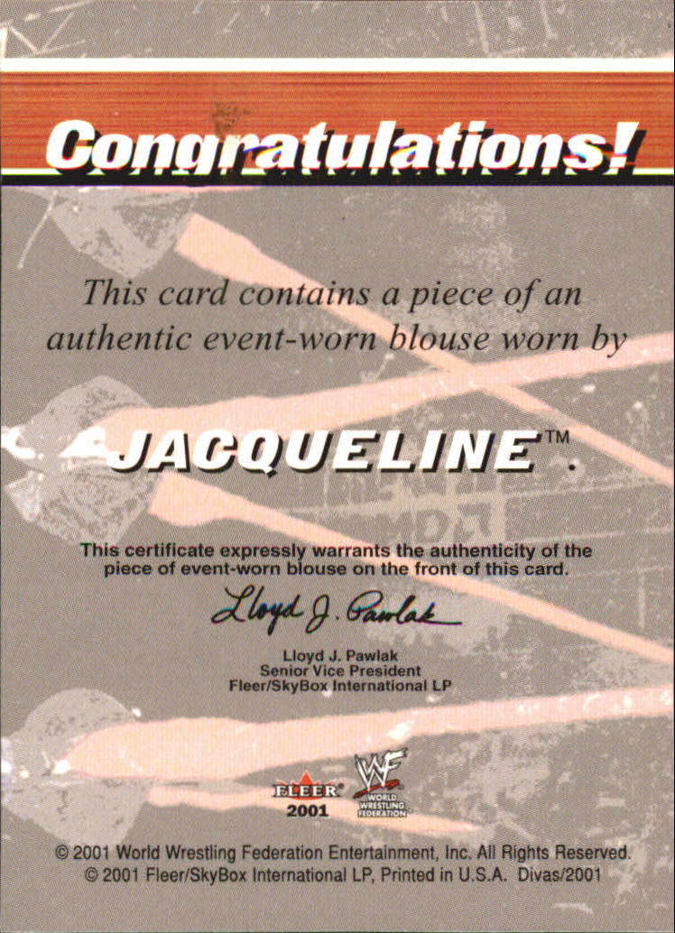2001 Fleer WWF The Ultimate Diva Collection Ring Accessories #NNO Jacqueline back image