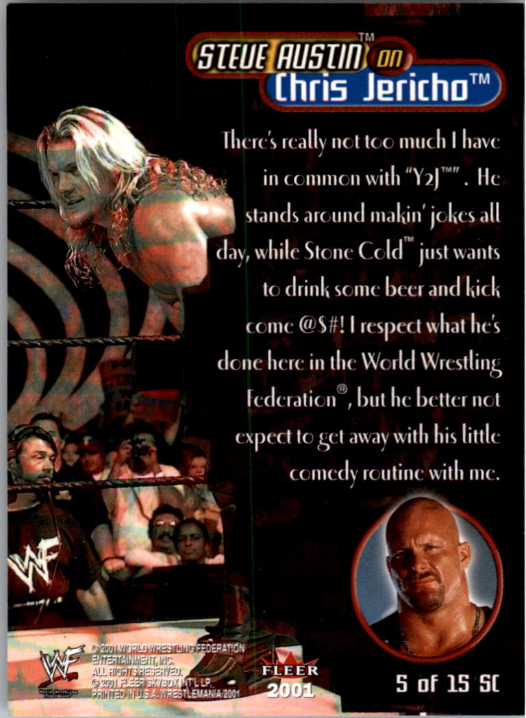 2001 Fleer WWF WrestleMania Stone Cold Said So #SC5 Steve Austin on Chris Jericho back image