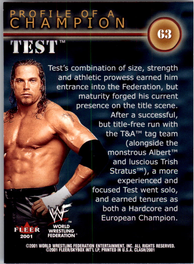 2001 Fleer WWF Championship Clash #63 Test PC back image