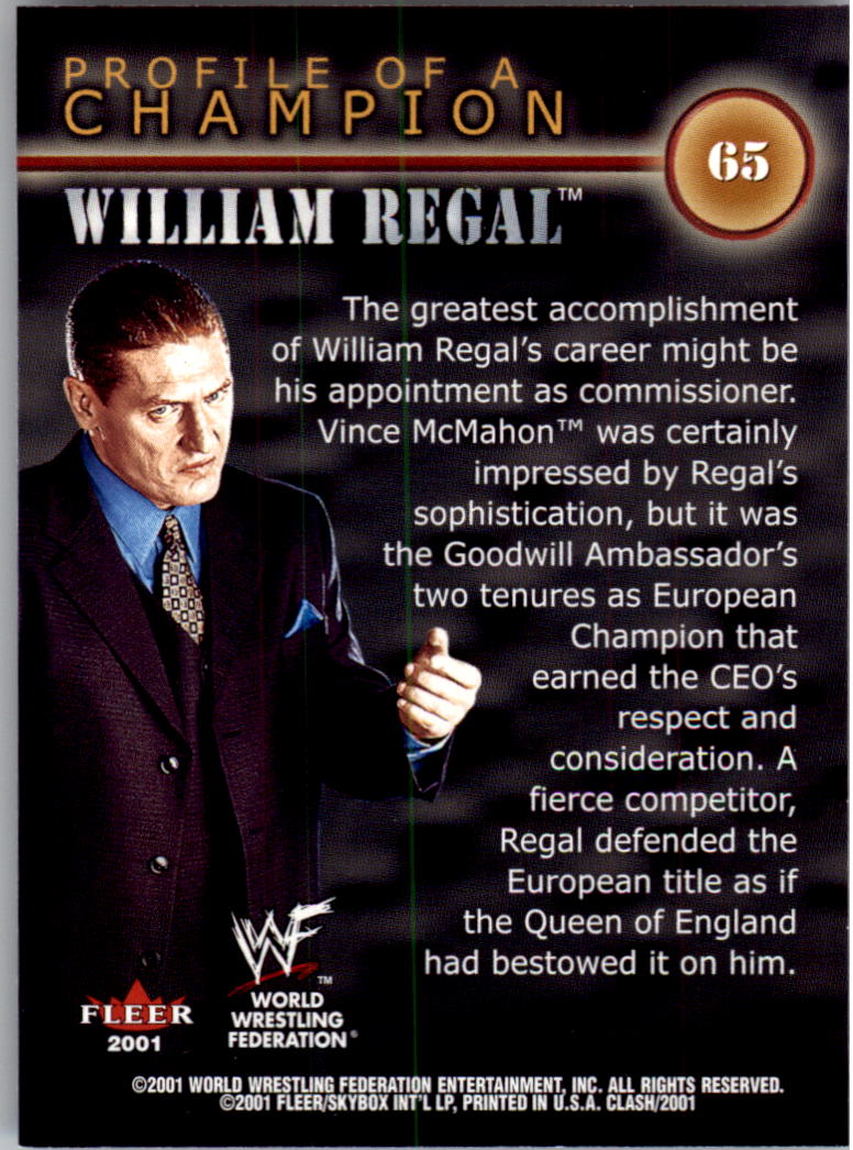 2001 Fleer WWF Championship Clash #65 William Regal PC back image