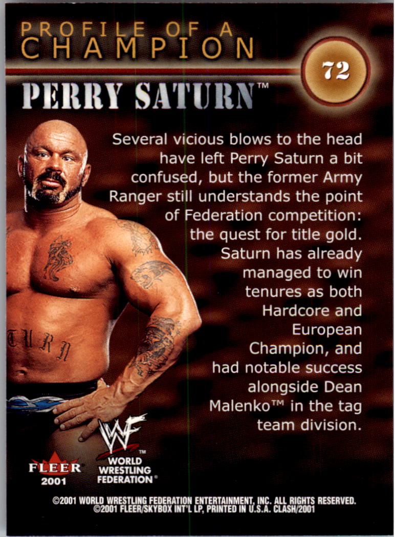 2001 Fleer WWF Championship Clash #72 Perry Saturn PC back image