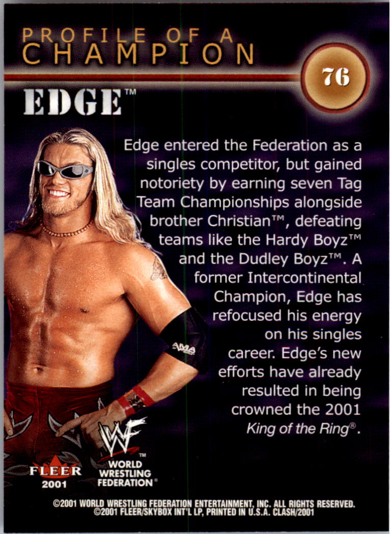 2001 Fleer WWF Championship Clash #76 Edge PC back image