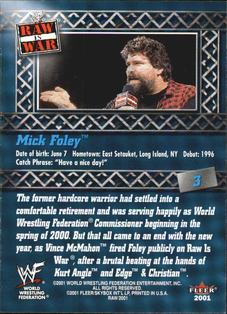 2001 Fleer WWF Raw Is War #3 Mick Foley back image