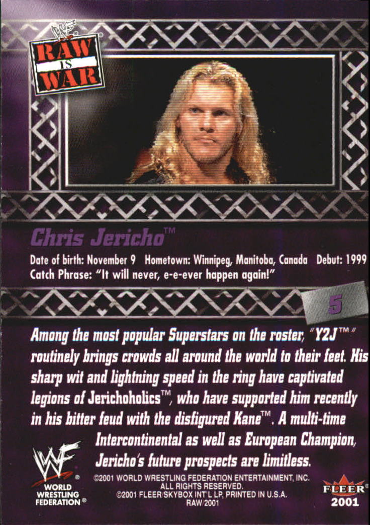 2001 Fleer WWF Raw Is War #5 Chris Jericho back image