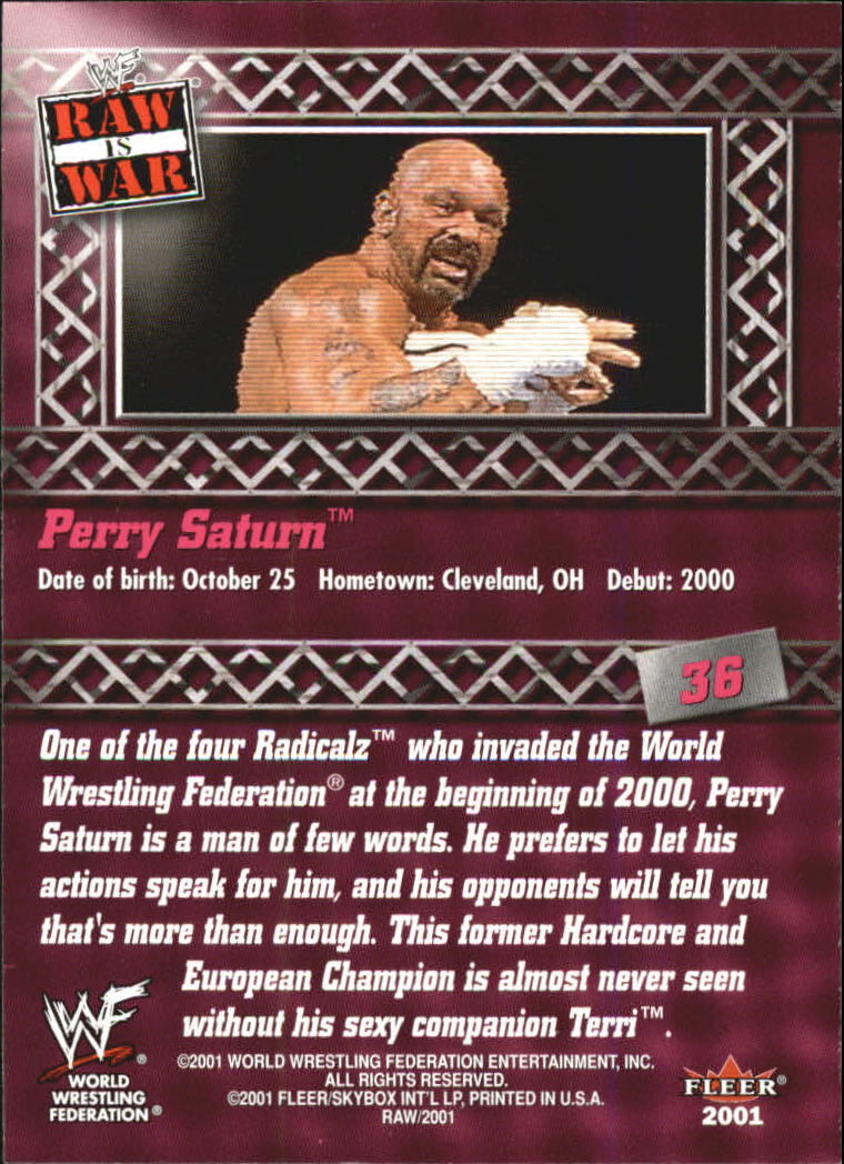 2001 Fleer WWF Raw Is War #36 Perry Saturn back image