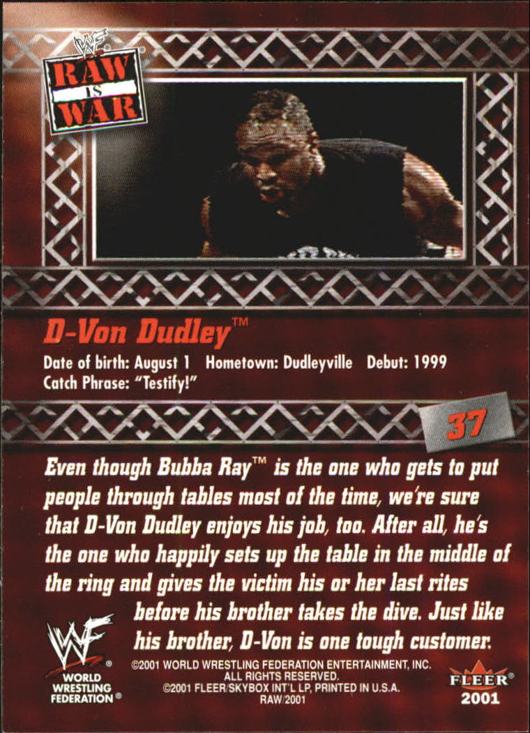 2001 Fleer WWF Raw Is War #37 D-Von Dudley RC back image