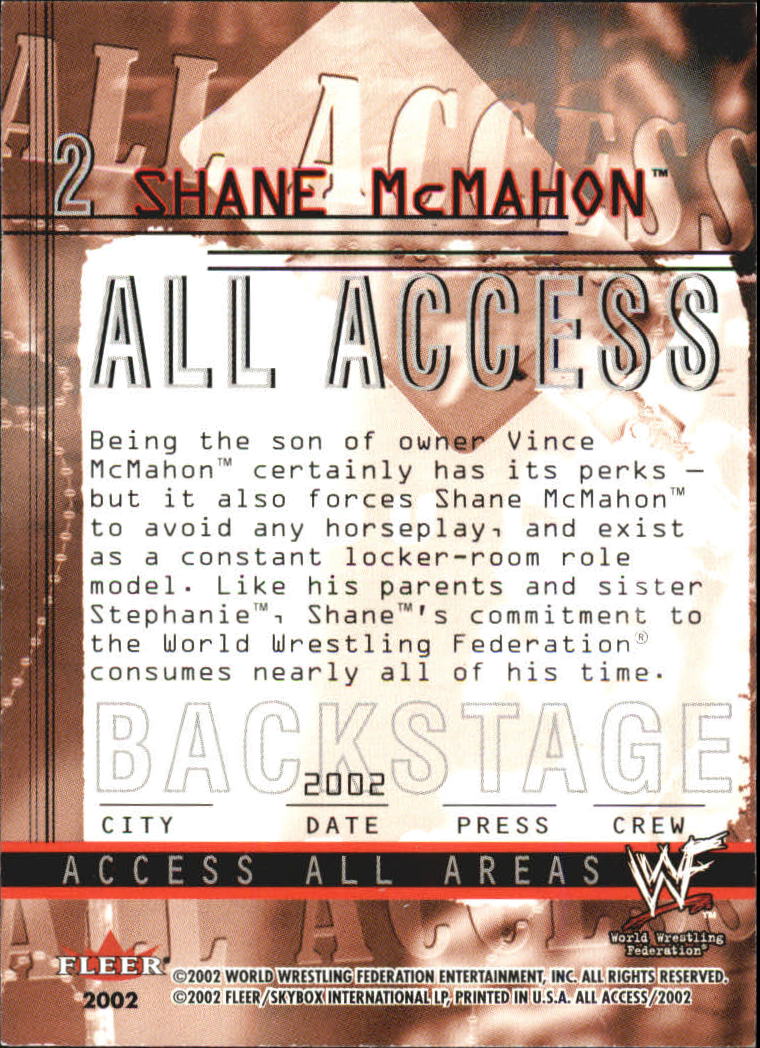 2002 Fleer WWF All Access #2 Shane McMahon back image